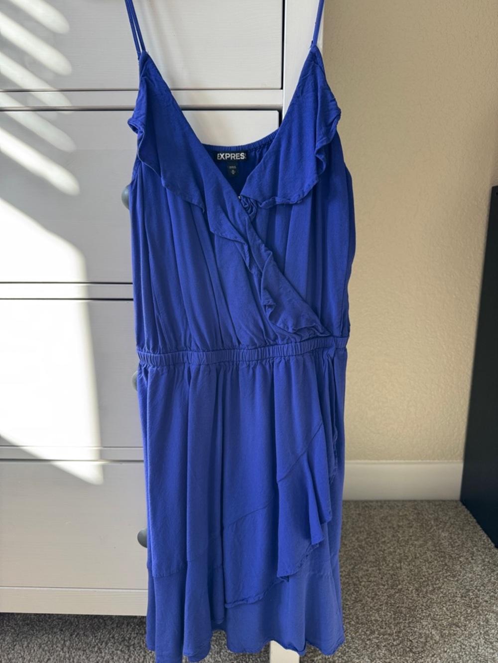 Express Cobalt Blue Ruffle Wrap Midi Dress